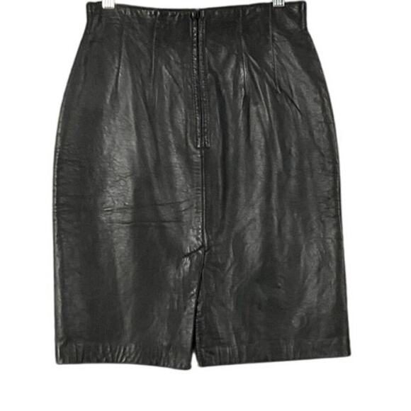LAMBSKIN New Zealand Leather Pencil Skirt Black High Waist sz 6 Old Money Witchy - Picture 6 of 9